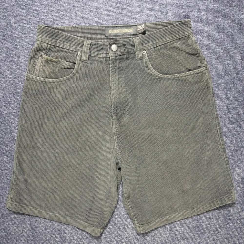 Y2K Quiksilver Vintage Corduroy Shorts Mens 32 Gray Cotton Skate Surf 90s NICE